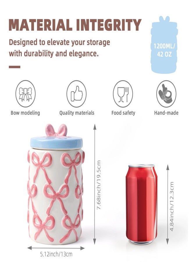 DIF DECO Cookie Jars with Lid Airtight, 42 OZ Large Ceramic Food Storage Containers, Cute Pink Bow Kitchen Canisters for Countertop, Suitable for Home Decor of Coffee, Sugar, Tea, Flour, Dog Treat (7.5 inch） - Image 2